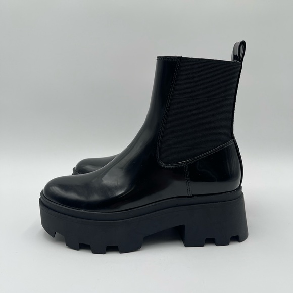 Open Edit Women’s Black Ediris Chelsea Lug Boots Size 6 Patent Chunky Platform - Picture 2 of 13
